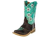 Girls Kids Teal Light Brown Floral Embroidered Cowgirl Boots Snip 10 Toddler