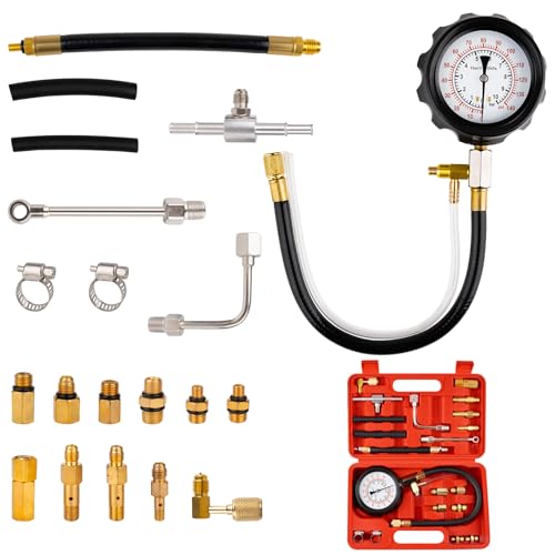 0-140PSI Fuel Pressure Tester Kit, Fuel Injector Injection Pump Pressure Gauge, Fuel Pump Pressure Tester Diagnostic Tool for Gasoline Cars, Trucks, Motorcycles and RVs