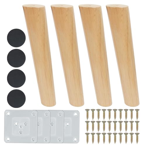 Luabue 4 Piezas Patas para Muebles Madera 25cm Patas de Madera para Muebles con Placa de Montaje y Tornillos Patas de Muebles para Sofá Mesa de Té Armario Mesas y Sillas