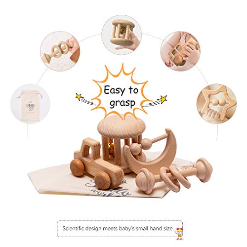 Wood Baby Rattle Personalizable Infant Rattle Sensory Development Wooden Toys Set #TOP4