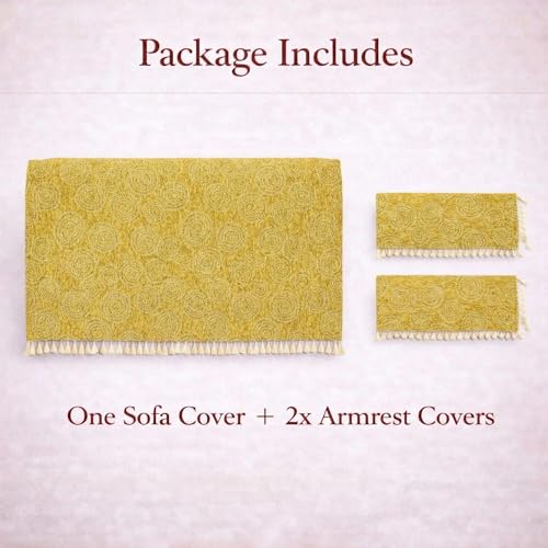 Image of STITCHNEST Woven Fabric Sofa Cover 3 Seater with 2 Hand Rest Covers - Washable Green Sofa Cover with Tassels - Durable Premium Fabric - Stylish Sofa Protector for Living Room & Furniture Decor
