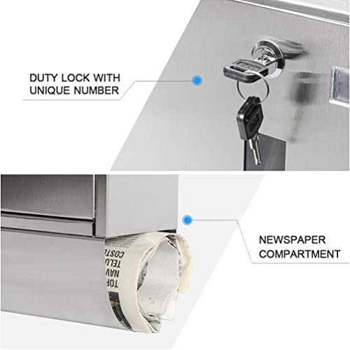 Parrency MBHPB2203N1 Stainless Steel Mailboxes With Key Lock, Wall Mounted Large Capacity Mailbox With Newspaper Compartment thumb #4