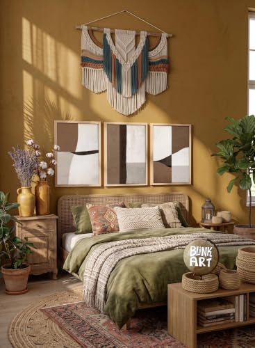 Image of BLINKART Set of 3 BROWN CREAM BLOCK Natural Brown Frame Painting for Wall Decoration - Modern Art Wall Decor Framed Painting for Living Room Bedroom - Framed Wall Posters /Paintings (8X12 inch)