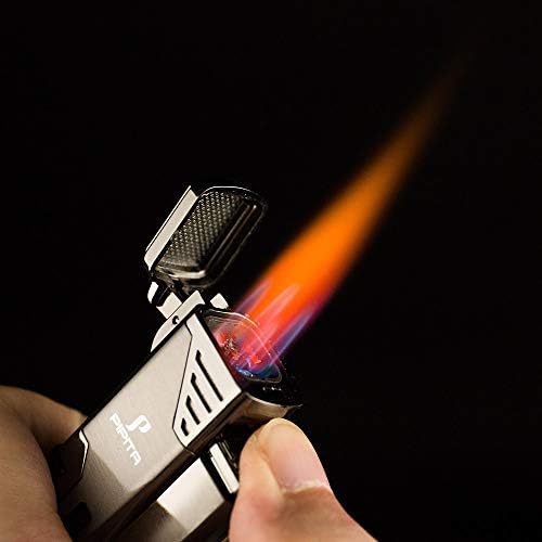 PIPITA Torch Lighter Windproof 4 Torch Metal Butane Gas Lighter Jet Red Flame Refillable Firelighters with Punch (Butane NOT Include)