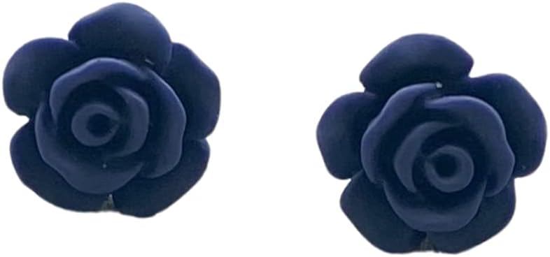 Navy Blue Rose Flower Resin Earrings