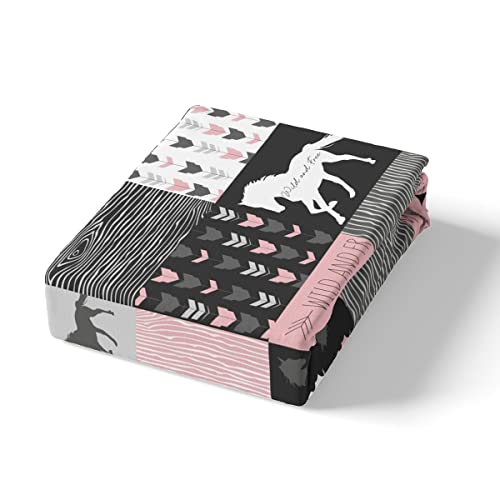 Girls Unicorn Bed Sets King White Horse Duvet Cover Western Cowboy Cowgirls Bedding Set Patchwork Buffalo Plaid Comforter Cover Arrow Stripes Wild Animal Quilt Cover 3Pcs Bedroom Decor,Pink Black #TOP3