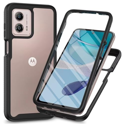 For Motorola Moto E14 / Moto G04 / Moto G24 Case Built-in Screen Protector Shockproof Clear Cover 360 Full Body Protective Rugged Bumper Phone Case for Motorola E14 / Moto G04 / Moto G24 Black