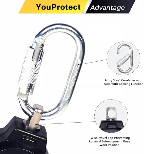 6FT Self Retracting Lifeline Fall Protection Retractable Lanyard, Fall Arrest Safety Yoyo for Construction Industrial - OSHA/ANSI Compliant (Large Hook) — 사진 5