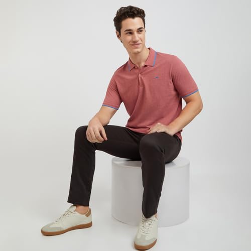 Image of Park Avenue Men's Cotton Polyester Blend Solid Pattern Slim Fit Rib Collar Polo Neck Half Sleeve Casual T-Shirt