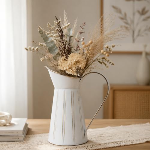 Rustic Shabby Chic Vase Metal Vase Vintage Milk Jug Pitcher Decorative Flower Vase Farmhouse Decor for Home, Kitchen, Bathroom — view 2