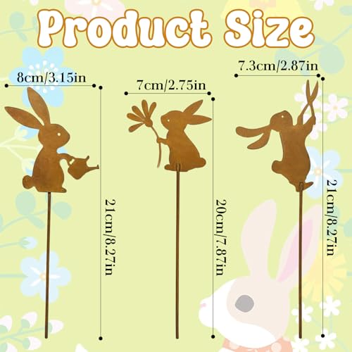 KHDULQ Osterhasen Gartenstecker 3 Stück Edelrost Oster Hase Gartenstecker Deko Rost Ostern Rost Deko Gartendeko für Draußen,Gartendekoration im Landhausstil, Osterdekoration