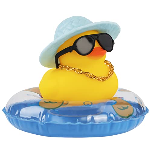 wonuu Car Rubber Duck, Yellow Duck Decoration Dashboard with Sun Hat Swim Ring Necklace Sunglasses for Car Dashboard Decorations