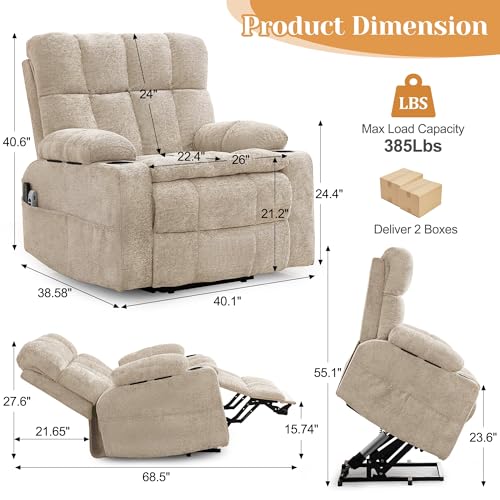 Image of Korser Oversized Dual Motor Power Lift Recliner for Elderly with Adjustable Headrest, Extra Wide Recliner Chairs with Massage and Heat, Electric Lift Chair with Storebox Cupholder, USB Ports, Type C