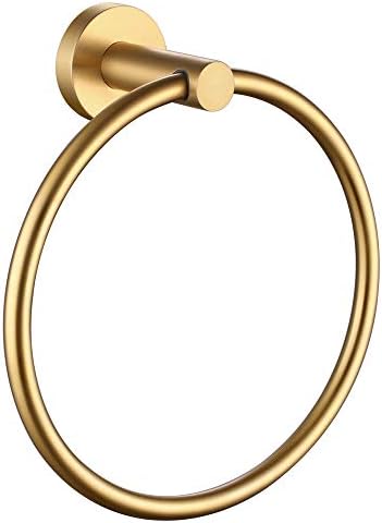 Hand Towel Ring Brushed Gold, APLusee SUS 304 Stainless Steel Round Towel Holder for Contemporary Bathroom Toilet Kitchen Storage, Wall Mounted