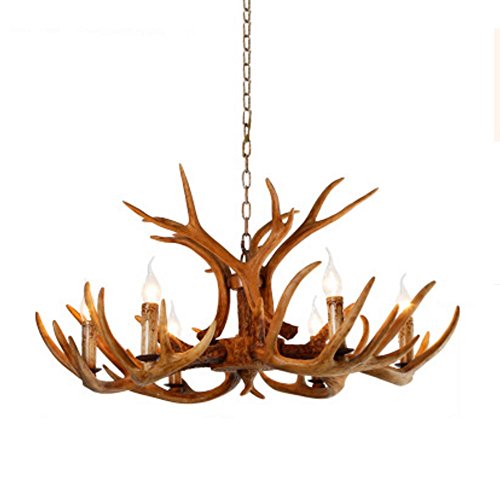Lustre bois de cerf suspension plafonnier rustique résine antique lampe E14 séjour chambre