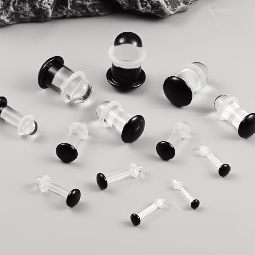 DOEARKO 18 PCS/10 PCS Glass Ear Gauge Stretching Kit Plugs Comfy Stretching Fashion Body Piercing Jewelry set 16G-00G (16g-2g 18PCS, Black) by DOEARKO - Used condition - Image 7