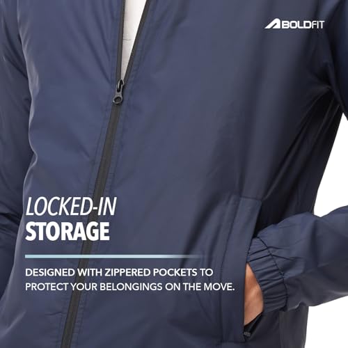 Image of Boldfit Men's Polyester Standard Length Windcheater Jacket, Lightweight & Wind-Resistant with Reflective Bike Jacket, Relaxed Fit-Stylish Windbreaker for Outdoor & Biking