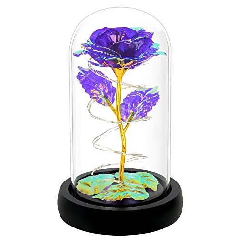 Christmas Rose Gifts for Womens, Artificial Christmas Roses Gifts for mom, Light Up Purple Rose Flower Gift for Women, Birthday Xmas Gifts for Christmas, Women, Mothers Day,Valentine,Anniversary