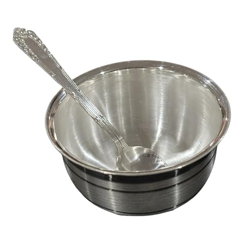 999 Pure Silver Hallmarked 150ml Bowl & Spoon - 3.5-inch Set#01