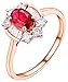 WHOIY Auténtica joya de oro rojo de 18 quilates, anillo de boda de 0,6 quilates, ovalado rojo rubí con diamante de 0,44 quilates, regalo para el colegio, Oro rosa de 18 quilates, Ruby