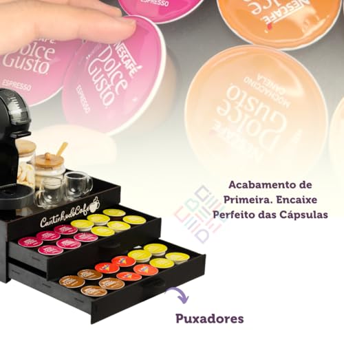Suporte porta capsula bandeja cantinho do café com 2 gavetas comporta 48 capsulas apoio cafeteira xí