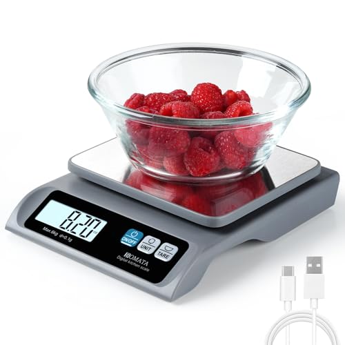 BOMATA 0.1g/ 13lb Food Scale, USB Rechargeable, Digital Kitchen Scale with Removable Stainless Steel Pan, Backlit LCD Display, for Cooking, Baking B621 Grey