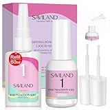 Saviland 15 ml+60 ml Dip Powder Foundation Large Capacity Dip Base Liquid for Dipping Powder No Needing Curing for Nail Salon DIY Nail Lovers