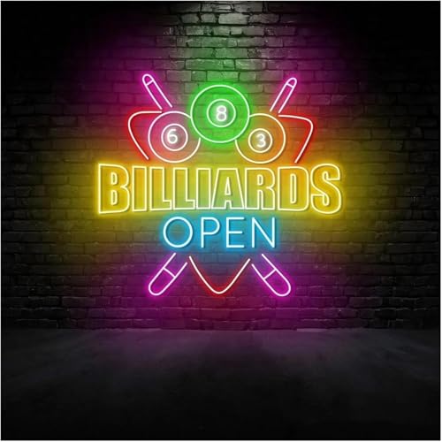 Néon Billiards Open décoration murale lumineuse grand format de 63,5cm pour salle de jeu