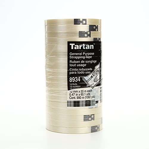 Image of 3M Tartan Filament Tape 8934, Clear, 12 mm x 55 m, 4 mil, 72 Rolls per case, Model Number: 8934-12MMX55M