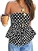Tankaneo Womens Strapless Polka Dot Tube Tops Summer Cute Backless Peplum Ruffle Hem Bandeau Top Slim Fit Y2k Tank Tops Black