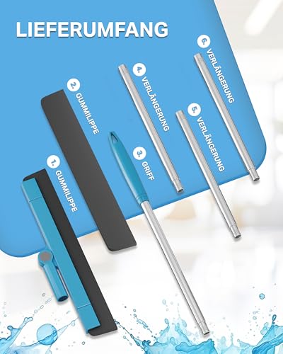 NAVIRA I Verstellbarer Wasserschieber (62 cm - 154 cm) I Ideal als Abzieher und Bodenabzieher alle Oberflächen I Beweglichkeit durch 180° Wischkopf I Extra langlebiger Wasserabzieher