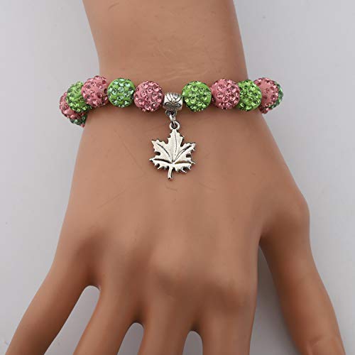 AKTAP Greek Sorority Gift Pink And Green Bead Bracelet Leaf Pendant Paraphernalia Graduation Gifts For Women Girl (Pink And Green Bead Bracelet) - Image 5