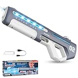 Pistolet à Eau Électrique, Pistolet a Eau Puissant avec Absorption Automatique de l'eau pour Enfant et Adultes, Lumières LED, Tir Continu Portée 8m, Jouet Extérieur Été pour Plage, Piscine (Gris)