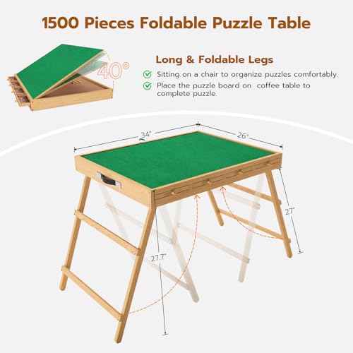 upvercy 3-in-1 Folding & Tilting & High Puzzle Board with 4 Drawers, 1500 Pieces 27.7" H Tall Puzzle Table with Protective Cover for Adults- 34" x 26" Wooden Puzzle Table with Legs by upvercy - Image 3