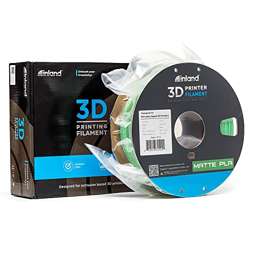 Inland Matte Pla Filament For 3D Printers, Green - 3D Printing Matte Pla 1.75Mm Roll, 1Kg Cardboard Spool (2.2 Lbs) - Dimensional Accuracy +/- 0.03Mm – Fits Most Fdm/Fff Printers (Matte Green) #TOP7