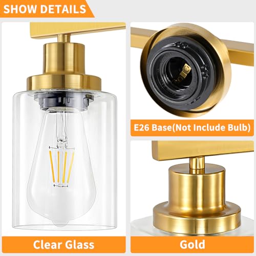 Image of 3 Light Gold Bathroom Light Fixtures, Bathroom Vanity Light Over Mirror, Gold Wall Sconce Vanity Lighting with Clear Glass Shade,Modern Farmhouse Bath Wall Lamp for Mirror Kitchen