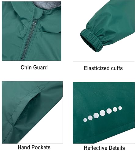 Image of Boys Girls Rain Jackets Waterproof Hooded Fleece Raincoats Lightweight Windbreakers for Kids