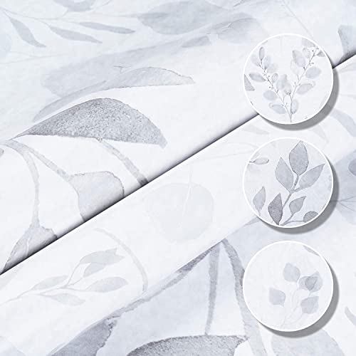 Mecpar Grey Breezy Leaves Wallpaper 17.71" X 118" Peel And Stick Wallpaper Watercolor Floral Leaf Contact Paper Self-Adhesive Vinyl For Cabinets Desk Accent Walls Wardrobe Furniture #TOP4