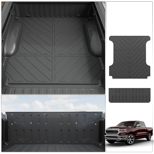 Thinzyou Trunk Bed Mat Compatible with 2019-2025 Dodge Ram 1500 5.7Ft Bed Liner Tailgate Mat Tailgate Liner TPE 2024 Ram 1500 Accessories (Trunk Bed Mat 5.7Ft+Tailgate Mat)