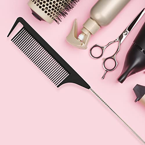 Lltgmv 9.3'' Rat Tail Combs For Hair Stylist, Parting Combs For Braiding Hair, Rattail Comb With Metal Stainless Steel Pintail For Sectioning, Teasing, And Styling (Black - 4 Packs) - Fathers Day Gift #TOP4