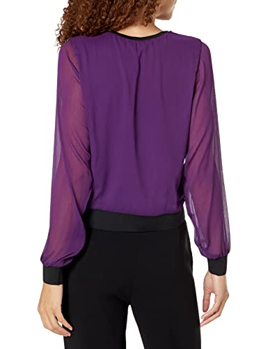 Dkny Women's Contrast Easy Sheer Sleeve Sportswear Top, Regal Purple, Large #TOP4