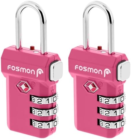 Fosmon TSA Accepted Luggage Locks, (2 Pack) Open Alert Indicator 3 Digit Combination Padlock Codes with Alloy Body and Release Button for Travel Bag, Suit Case & Luggage - Pink