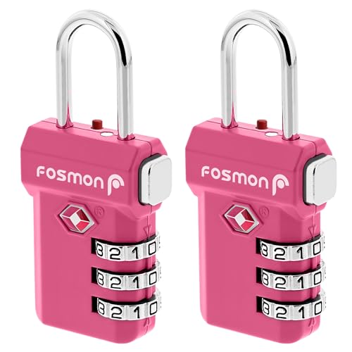 Fosmon TSA Approved Pink Locks for Luggage, Cute Suitcase Lock with Push Release Button for Extra Security, 3 Digit Combination Padlock for Travel, Backpack Zipper Anti Theft, Gym Locker, Women