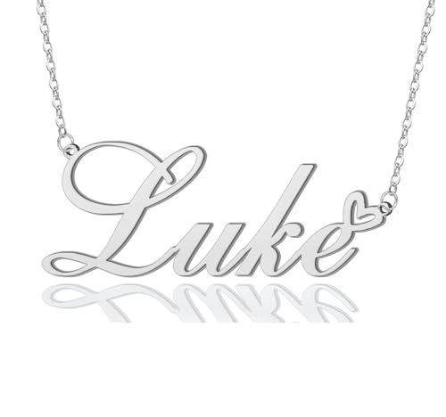 AOLO Luke Heart Name Necklace Silver Stainless Steel Nameplate Pendant
