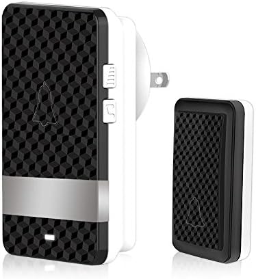 Wireless Doorbell, Self Powered Wireless Door Bell Kit Without Battery Waterproof Push Button and Plug-in Receiver with LED Light 28 Ringtones 4 Volume Levels