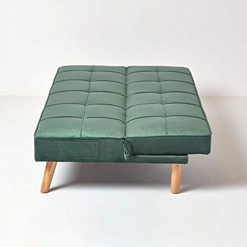 HOMESCAPES Velvet Sofa Bed 3 Seater Sofa Click Clack Bed Sleeper Retro Range 'Bower' Bed Settee on Wooden Legs for Study Guest and Living Room - Image 8