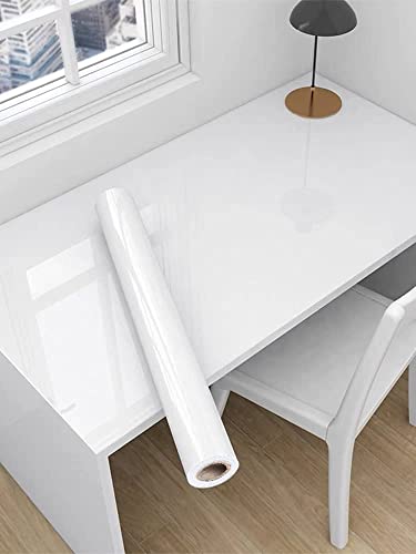 Image of WISDOM Glossy White Wallpaper Peel and Stick Wallpaper Self Adhesive Removable Wallpaper Waterproof Countertop Paper White Contact Paper for Cabinet Kitchen Vinyl Wallpaper (24 x 150 inch)
