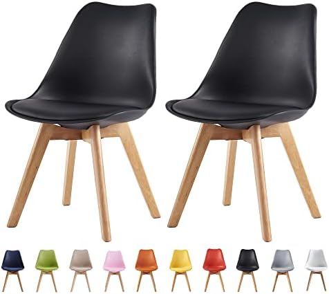 mcc direct Set of 2 Dining Chairs Wooden Legs Soft Cushion Pad Stylish DELUXE Retro Lounge Dining Office EVA (White)
