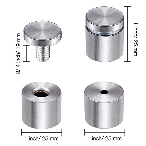 Pelopy Sign Standoff Screws Advertising Screws Stainless Steel Wall Standoff Mounts Glass Acrylic Nail, 8 Pieces (1 X 1 Inch) #TOP1