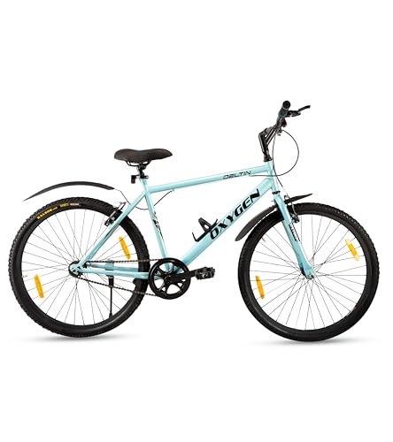 Image of OXYGEN Deltin 26T MTB Mountain Bicycle for Boys | Single Speed Steel Frame with V Brakes, Wide Tyres & Mudguards | Professional Assembly Recommended